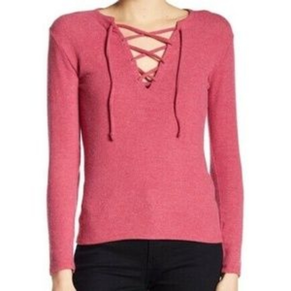 Go Couture Los Angeles Pink Tie V-neck Top